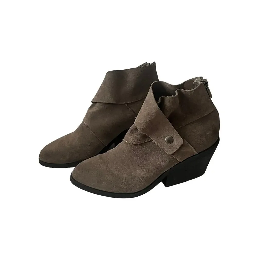 Eileen Fisher Tag Sport Ankle Boots •7• Gray Suede Leather Booties Block Heel